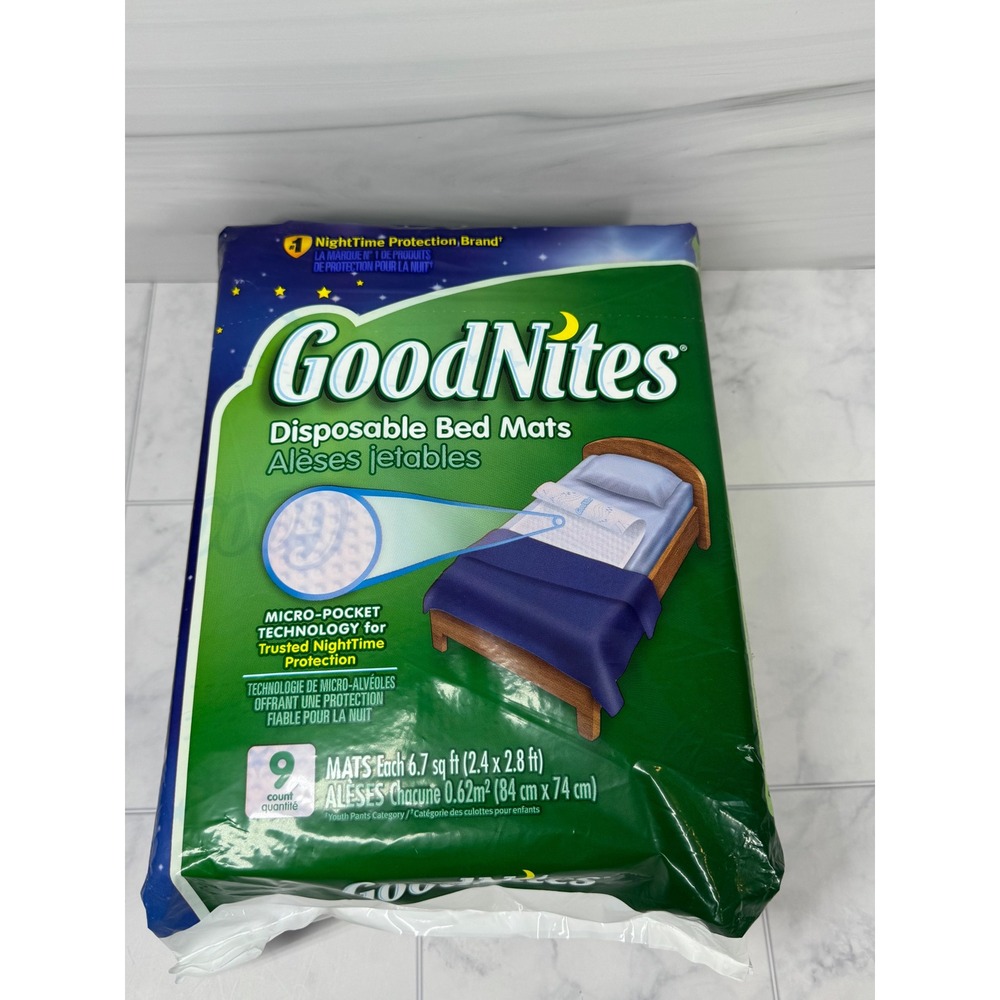GoodNites Disposable Bed Mats 9 Count Nighttime Protection Adhesive New